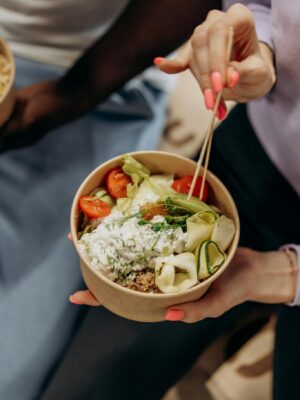 Delicious healthy grain bowl with fresh veggies, perfect for a balanced diet.